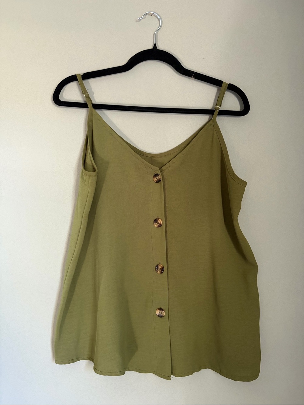 Amazon Olive Green Button-Front Camisole Tank Top Sleeveless Adjustable Strap